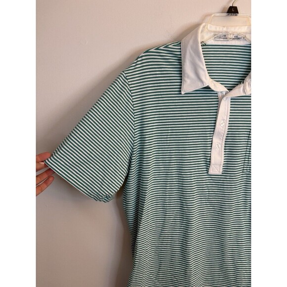 CRIQUET Mens Green White Striped Short Sleeve Polo XXL Cotton Golf Preppy Casual - Picture 3 of 10